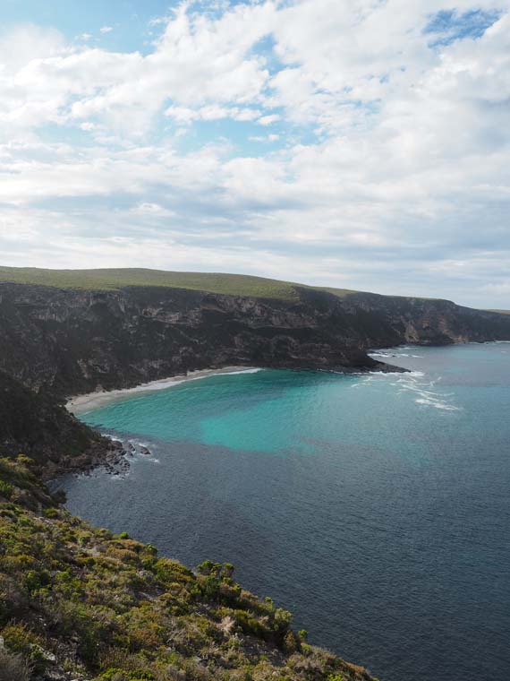 View of the beach and ocean from Weirs Cove