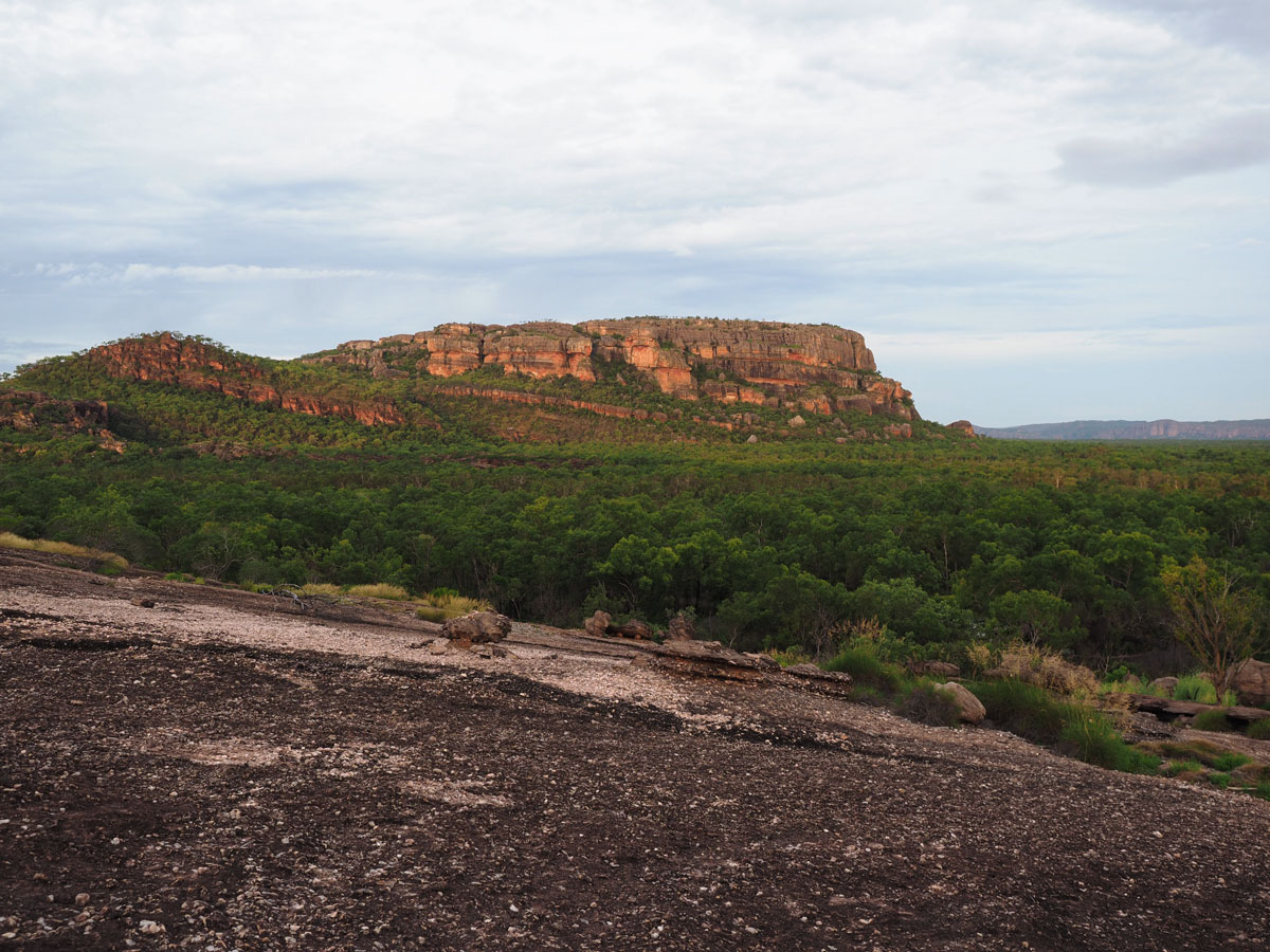 The sunset view on a cloudy day from Nawurlandja Lookout in Kakadu